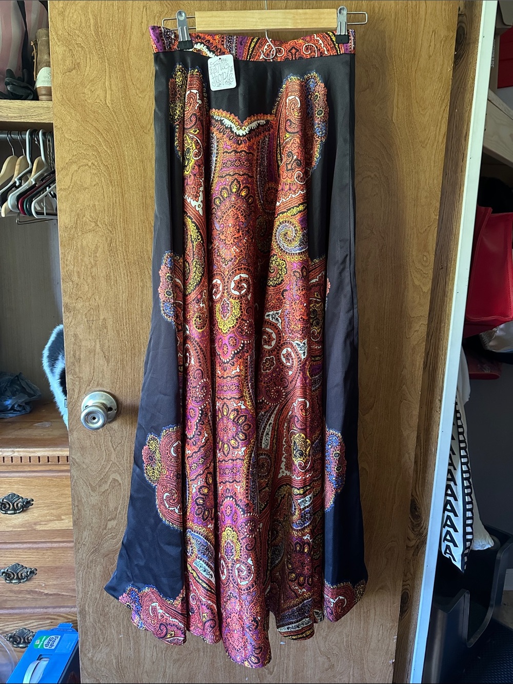 Free People Black Maxi Skirt with Red Paisley Panels